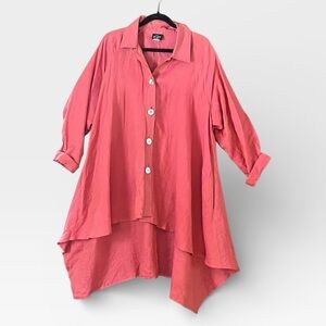 West Love Los Angeles 100% Linen One Size Dark Pink/Peach Oversize Button Shirt